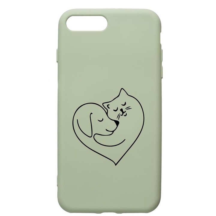 Prémium Szilikon tok, Apple iPhone 8 Plus / iPhone 7 Plus, Dog And Cat Love, kamera védelem, mikroszálas puha belső, Beryl, PGR739