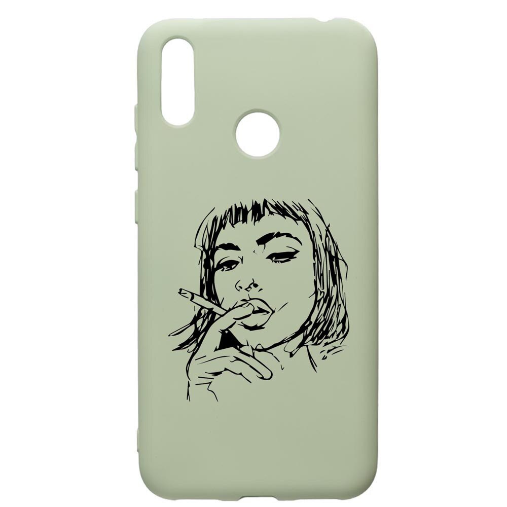 Husa Premium Silicon Compatibila Cu Huawei Y7 2019, Smoking Woman, cu interiorul din material textil, protectie camera, Beryl, PGR749