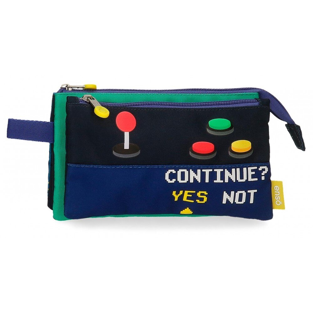 Penar scoala 3 compartimente, Enso Gamer, albastru, 22x12x5 cm