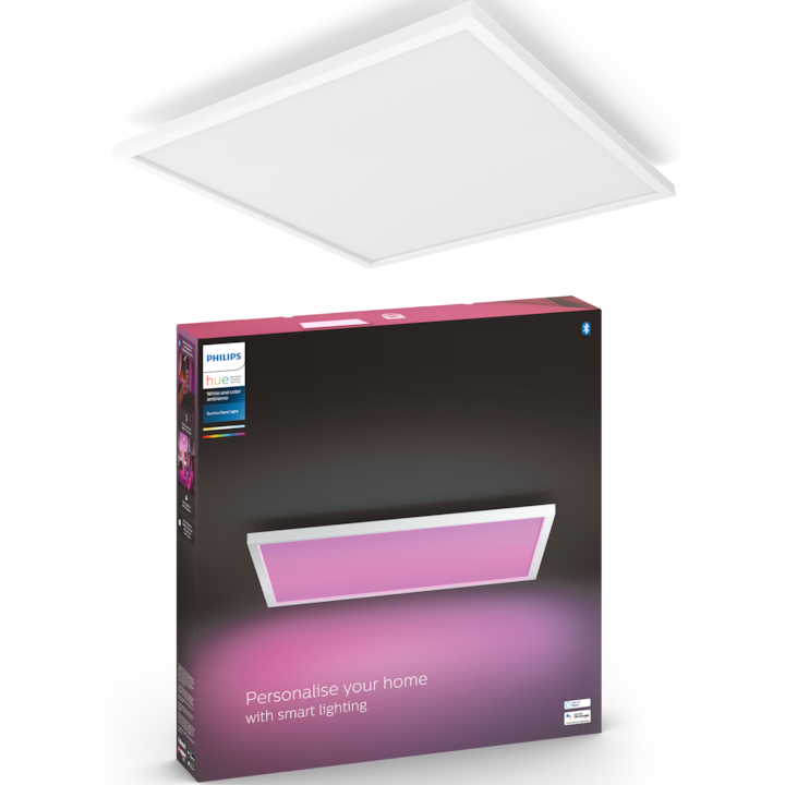 Panou LED RGB inteligent Philips Hue Surimu, Bluetooth, 60W, 3350 lm, lumina alba si colorata, 60x60cm, clasa energetica G