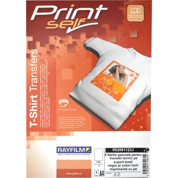 Hartie transfer termic culori inchise pentru material textil, 5coli/set imprimanta inkjet, Rayfilm Hartie transfer termic culori inchise pentru material textil, 5coli/set imprimanta inkjet, Rayfilm