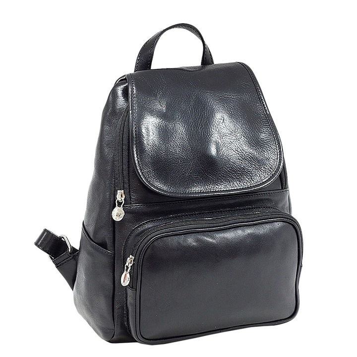 Rucsac dama, Suveran, Piele naturala vachetta, negru, made in italy