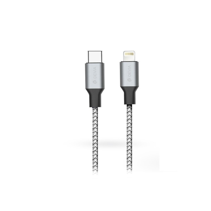 Devia Type-C - Lightning töltő- és adatkábel 1 m-es vezetékkel - Devia Tube Type-C to Lightning Quick Charge - 3A - silver/black