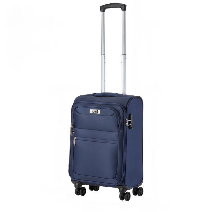 Troler Cabina, TravelZ, Softspinner, Nylon, 4 Roti Duble, 601786 - 55 cm, Bleumarin