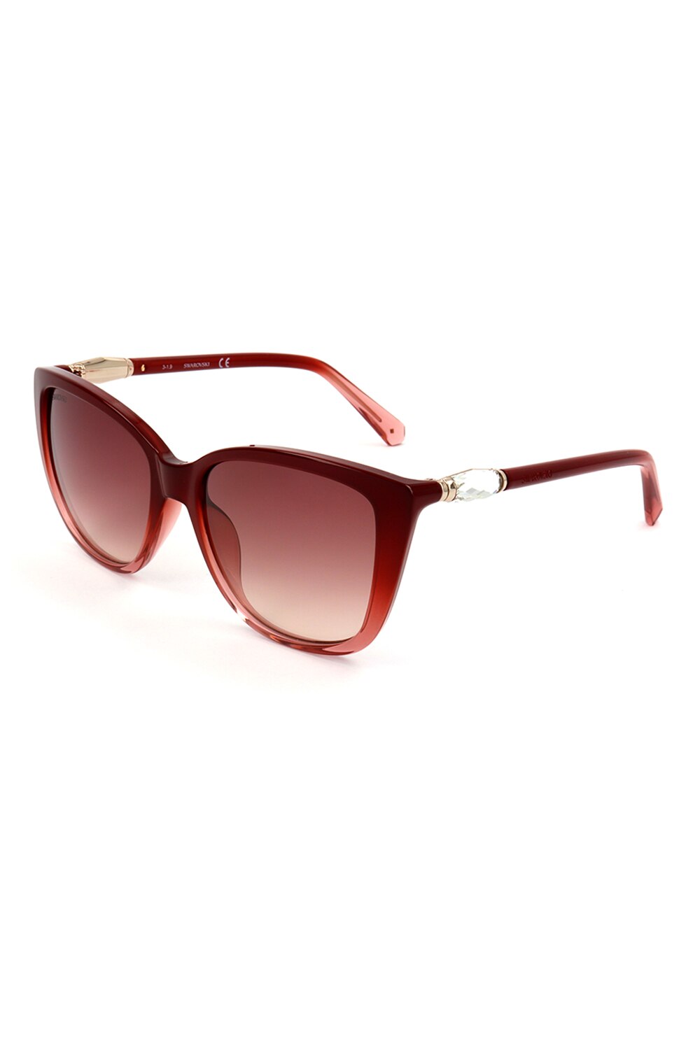 Swarovski, Ochelari de soare cat-eye cu lentile in degrade, Rosu caramiziu, 54-17-140 Standard