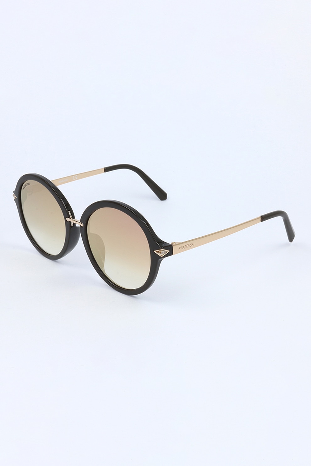 Swarovski, Ochelari de soare rotunzi cu brate metalice, Maro inchis, 54-18-140 Standard