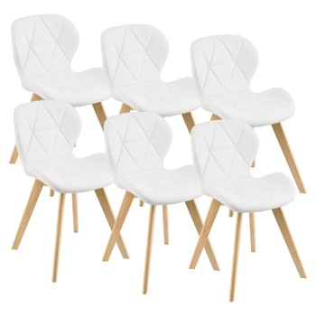 Set 6 bucati scaune de bucatarie, en.casa, Almhult W, 81 x 57 x 49 cm, imitatie piele, lemn de fag, alb Set 6 bucati scaune de bucatarie, en.casa, Almhult W, 81 x 57 x 49 cm, imitatie piele, lemn de fag, alb