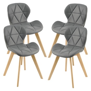 Set 4 bucati scaune de bucatarie, en.casa, Almhult G, 81 x 57 x 49 cm, imitatie piele,lemn de fag, gri Set 4 bucati scaune de bucatarie, en.casa, Almhult G, 81 x 57 x 49 cm, imitatie piele,lemn de fag, gri