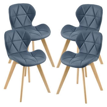 Set 4 bucati scaune de bucatarie, en.casa, Almhult B, 81 x 57 x 49 cm, imitatie piele,lemn de fag, albastru Set 4 bucati scaune de bucatarie, en.casa, Almhult B, 81 x 57 x 49 cm, imitatie piele,lemn de fag, albastru