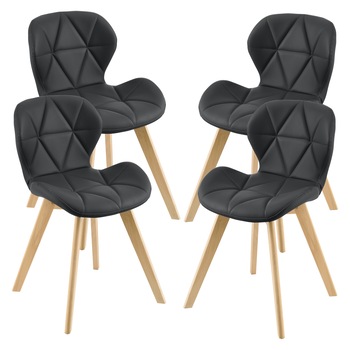 Set 4 bucati scaune de bucatarie, en.casa, Almhult S, 81 x 57 x 49 cm, imitatie piele,lemn de fag,negru Set 4 bucati scaune de bucatarie, en.casa, Almhult S, 81 x 57 x 49 cm, imitatie piele,lemn de fag,negru
