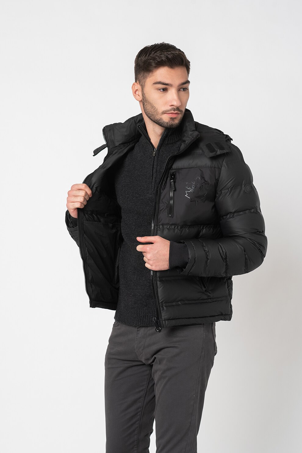 Lumberjack, Geaca cu umplutura de puf si detalii logo Denali, Negru, 2XL
