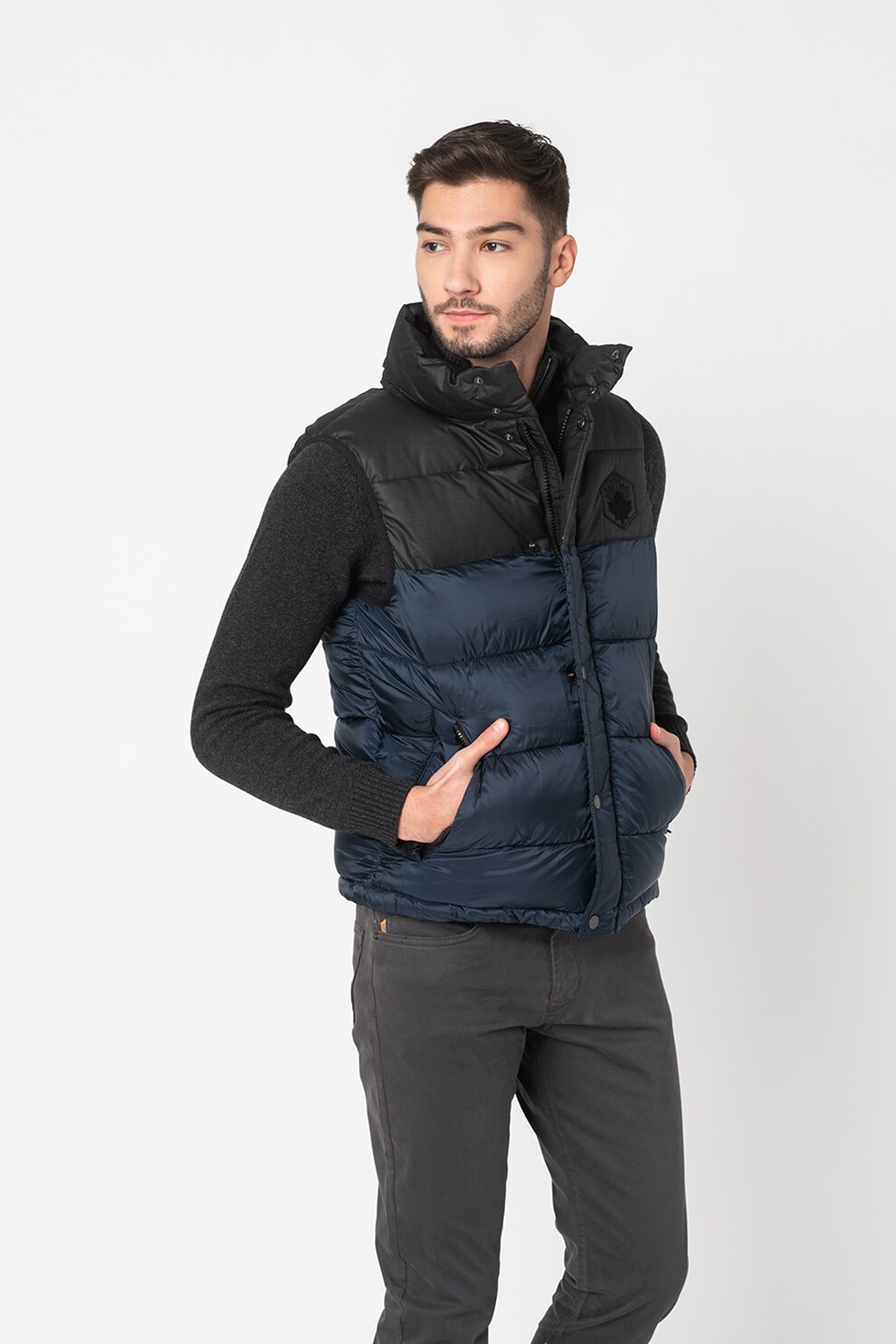 Lumberjack, Vesta cu vatelina si guler ridicat, Negru stins, XL