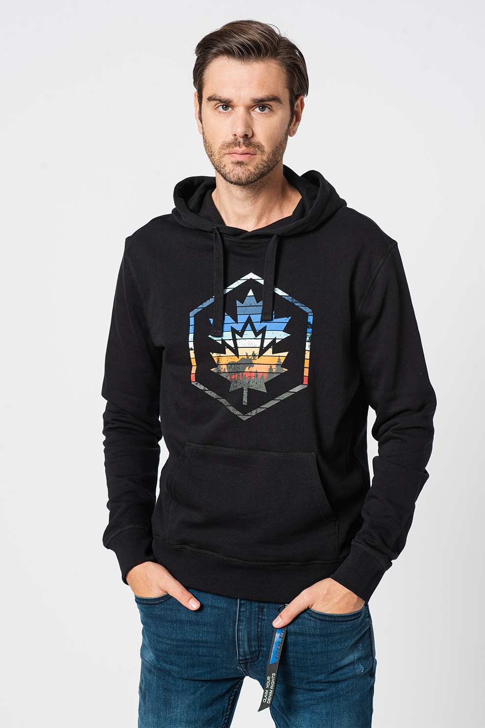 Lumberjack, Hanorac de bumbac cu imprimeu logo, Negru