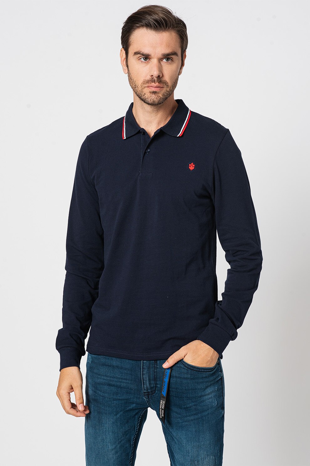 Lumberjack, Bluza polo de bumbac pique, Bleumarin
