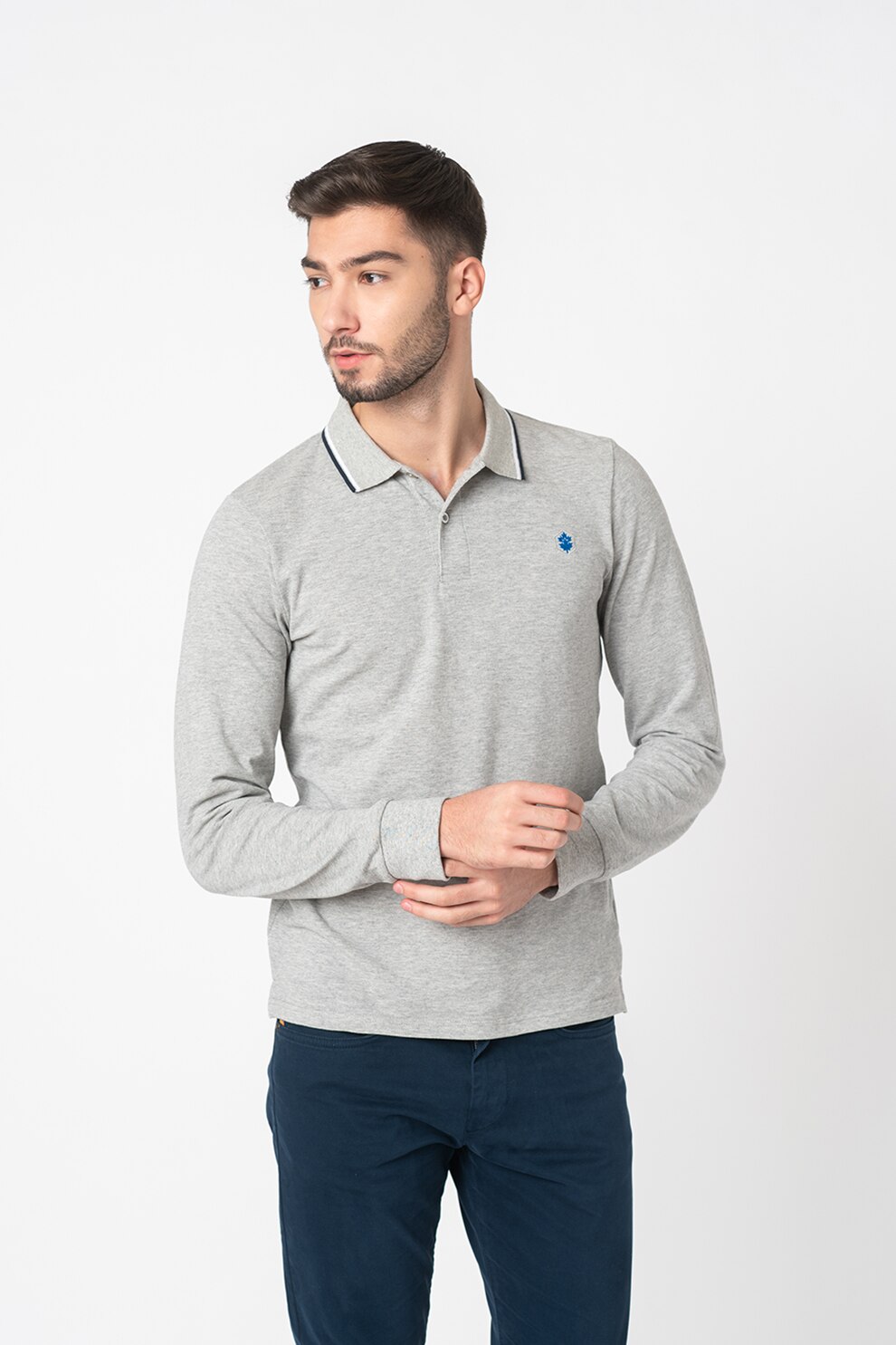 Lumberjack, Bluza polo de bumbac pique, Gri melange