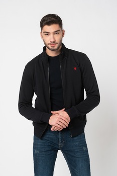 Lumberjack, Bluza sport cu fermoar si logo, Negru Lumberjack, Bluza sport cu fermoar si logo, Negru