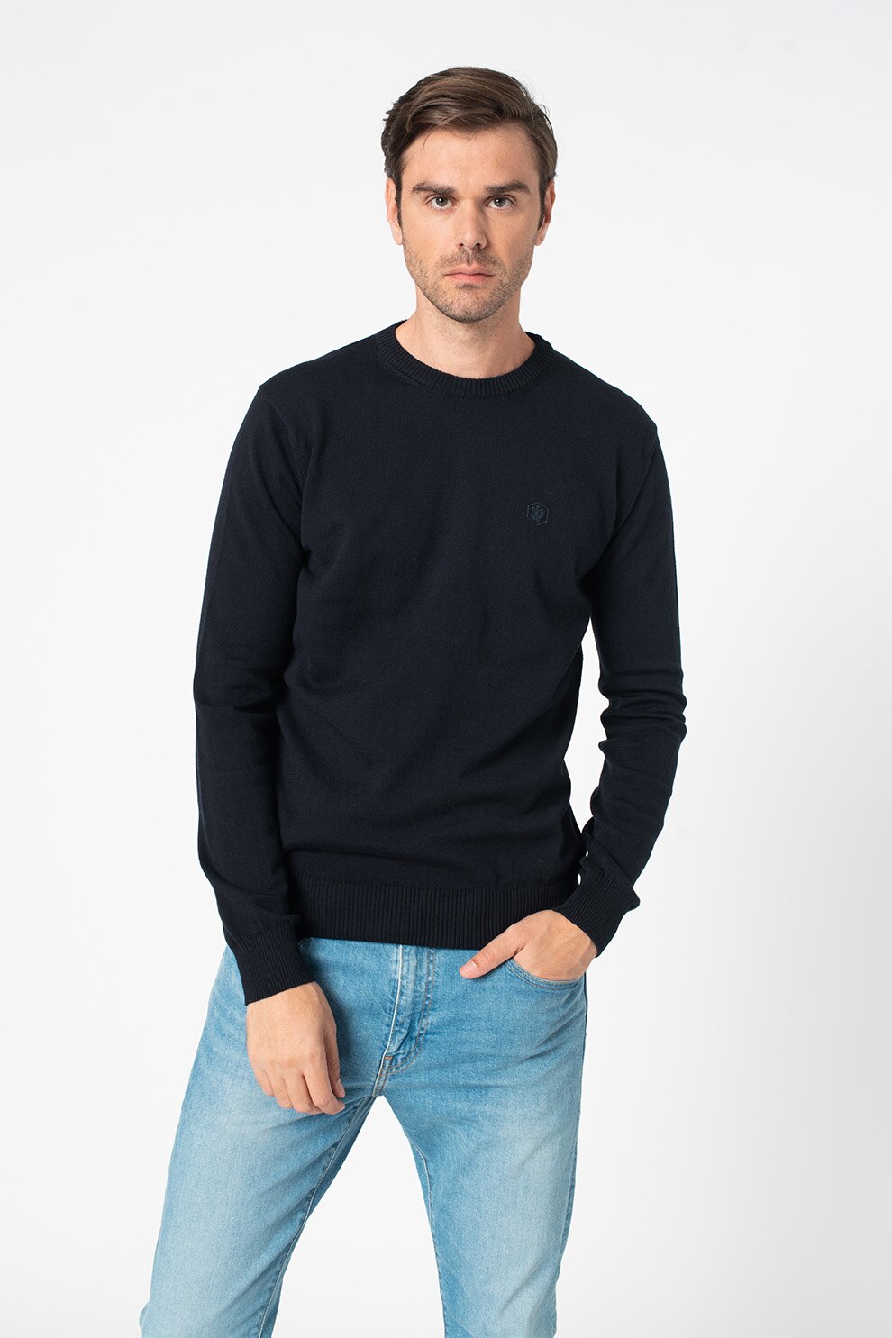 Lumberjack, Pulover din amestec de lana cu logo brodat, Negru