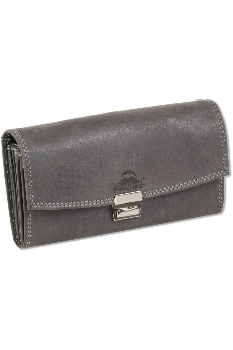 Portofel dama Woodland, Piele naturala, 19x9.5x4 cm, Negru