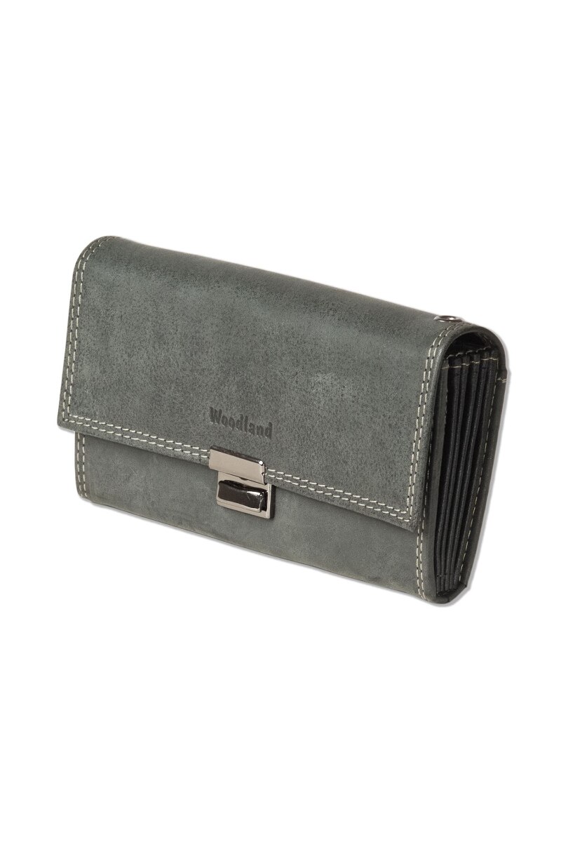 Portofel dama Woodland, Piele naturala, 19x10x4 cm, Negru