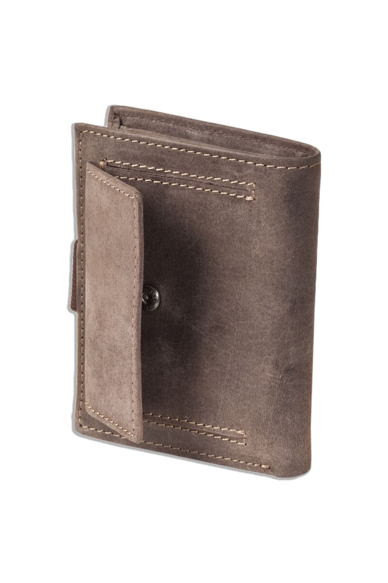 Portofel barbati Woodland, 8.5x10.5x2 cm, Piele naturala bivol, Maro inchis