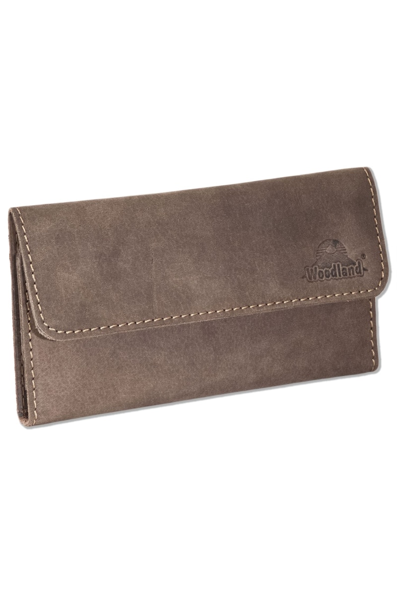 Portofel dama Woodland, Piele naturala, 18.4x9.5x2 cm, Maro inchis