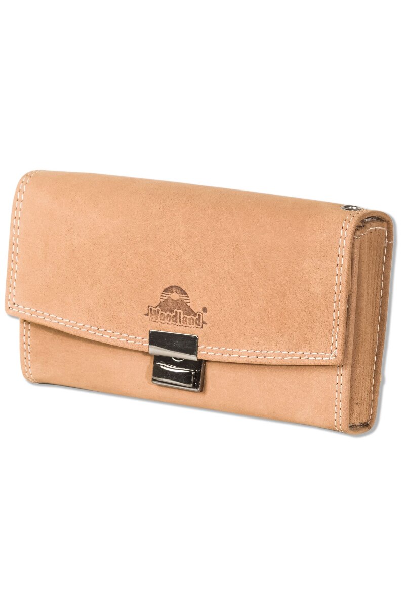 Portofel dama Woodland, Piele naturala, 18x10 cm, Cognac