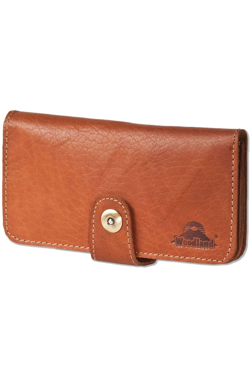 Portofel dama Woodland, Piele naturala bivol, 18.8x9.8x2.7 cm, Cognac