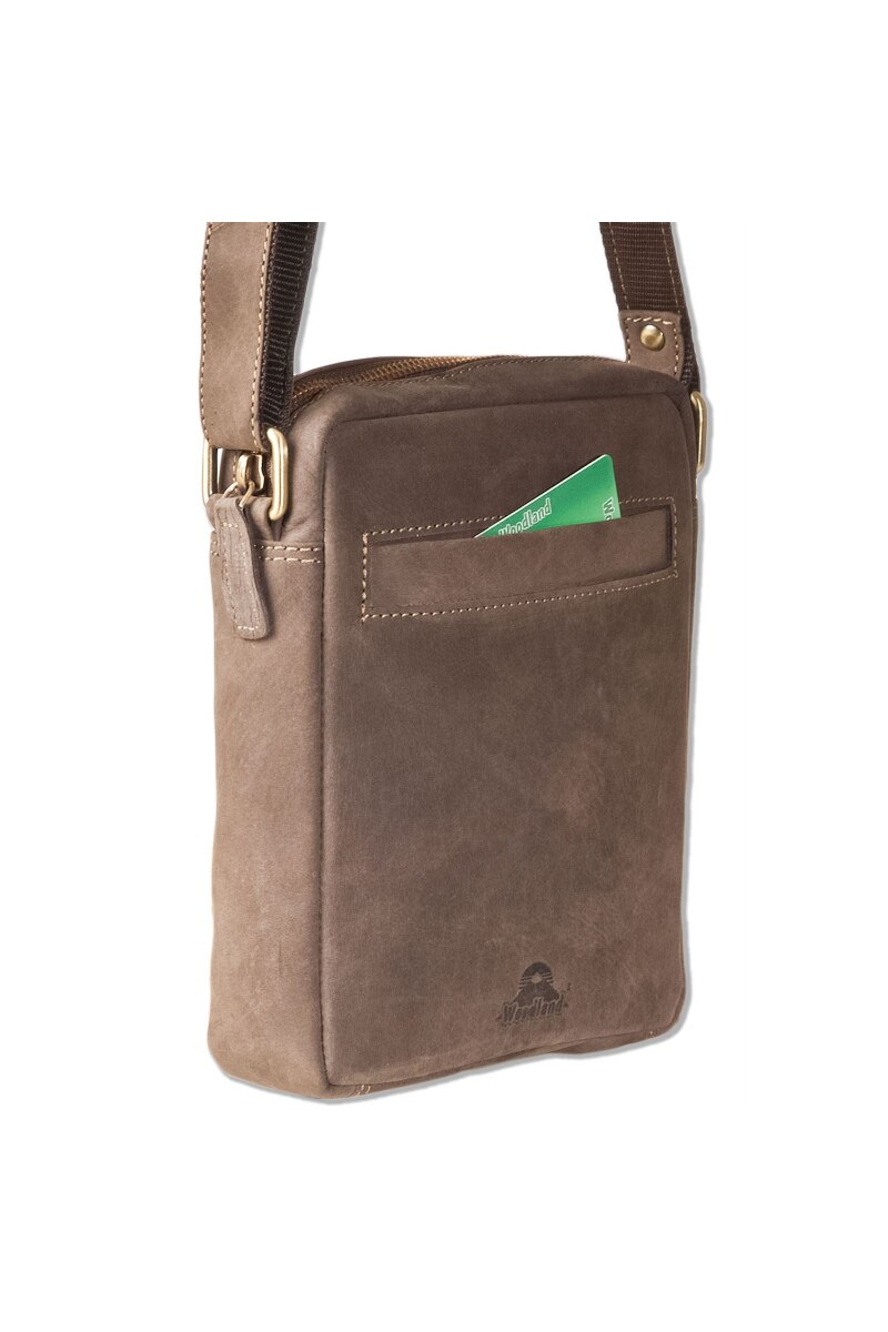 Geanta barbati Woodland, 22x19x6 cm, Piele naturala, Maro inchis