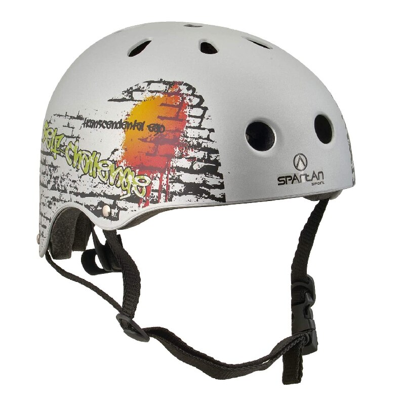 Casca de protectie, SPARTAN, Grafitti, gri, marimea XS, curea reglabila, pentru skateboarding si patinaj cu role