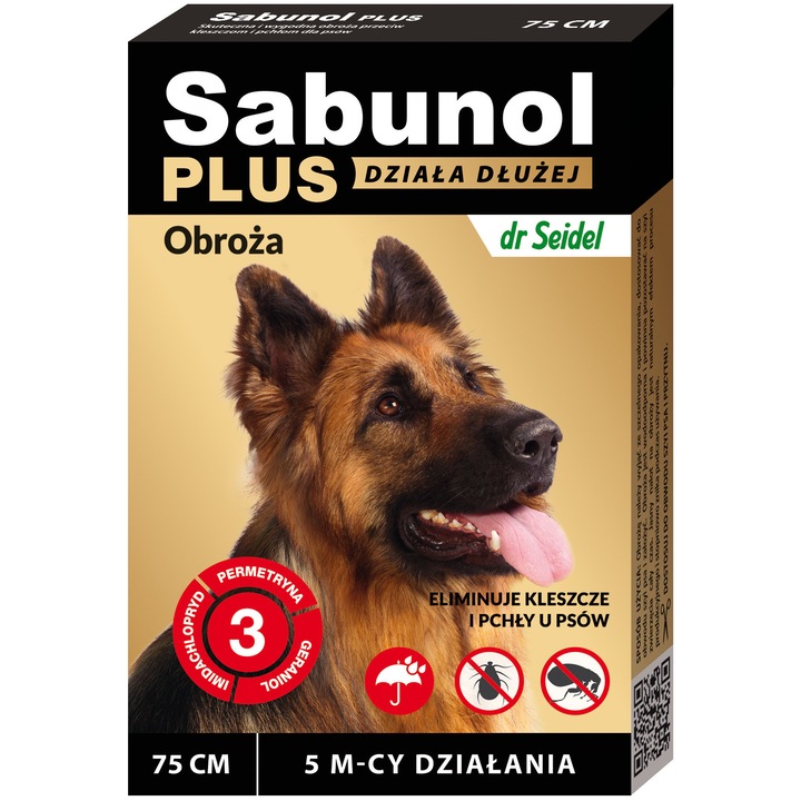 Zgarda antiparazitara caini , Sabunol Plus, 25-50 kg , 75 cm