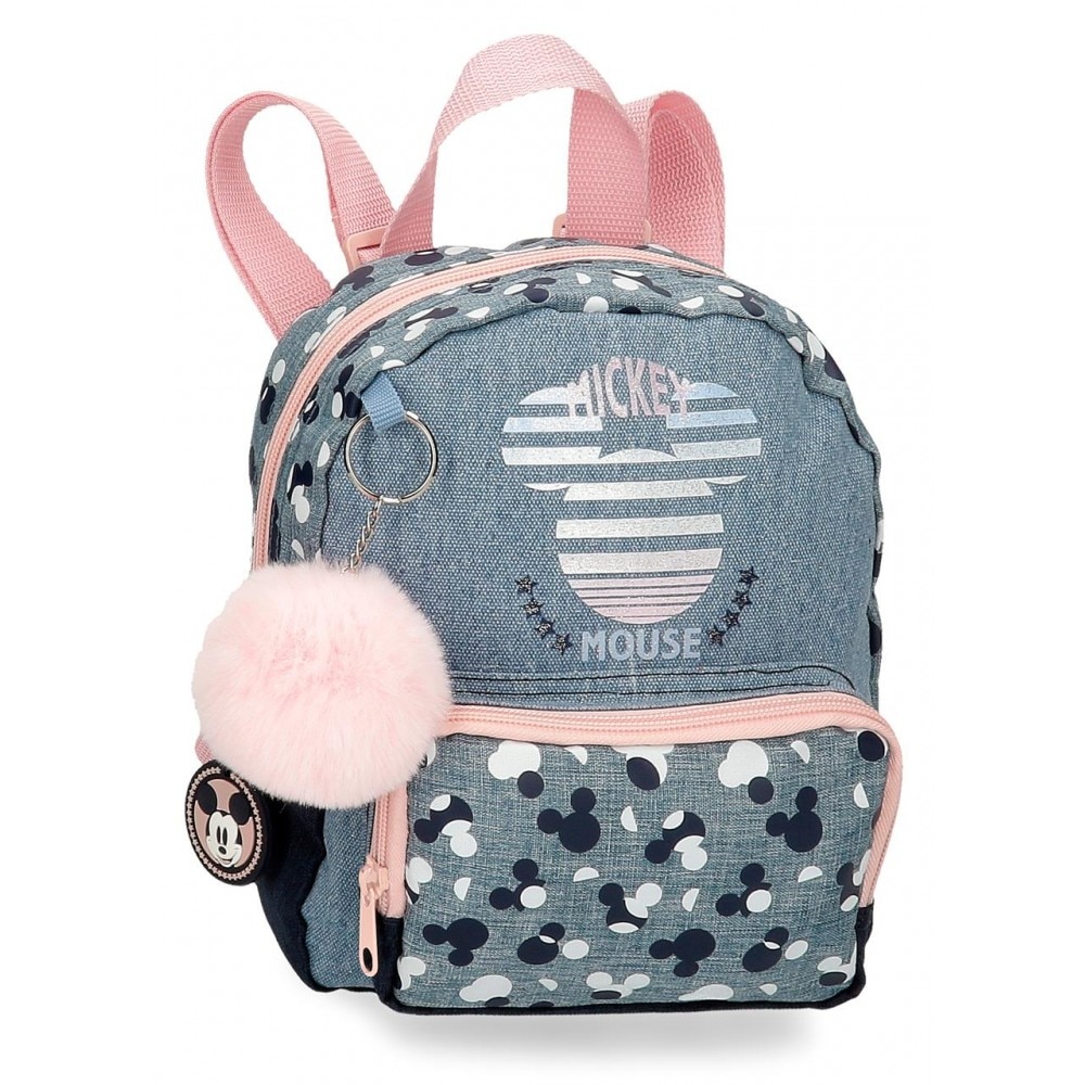Ghiozdan gradinita fete Mickey Denim, multicolor, 19x23x8 cm