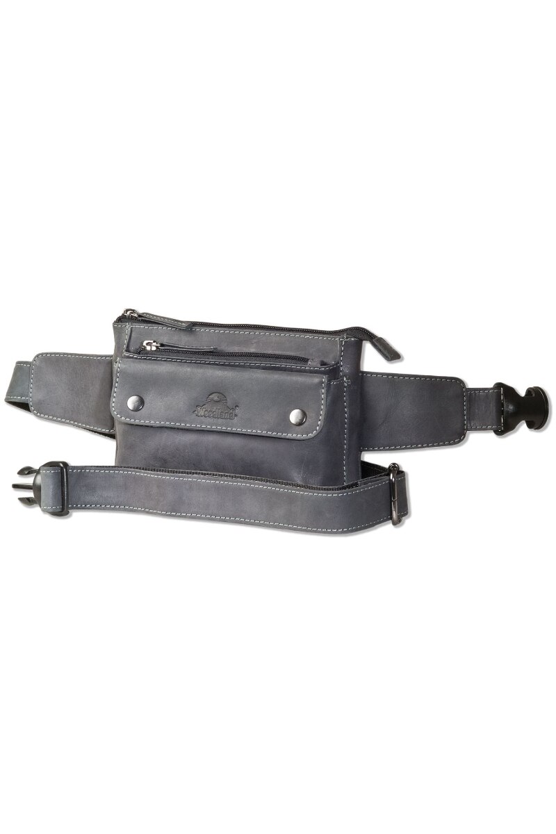 Borseta barbati Woodland, 13x19x6 cm, Piele naturala, Negru