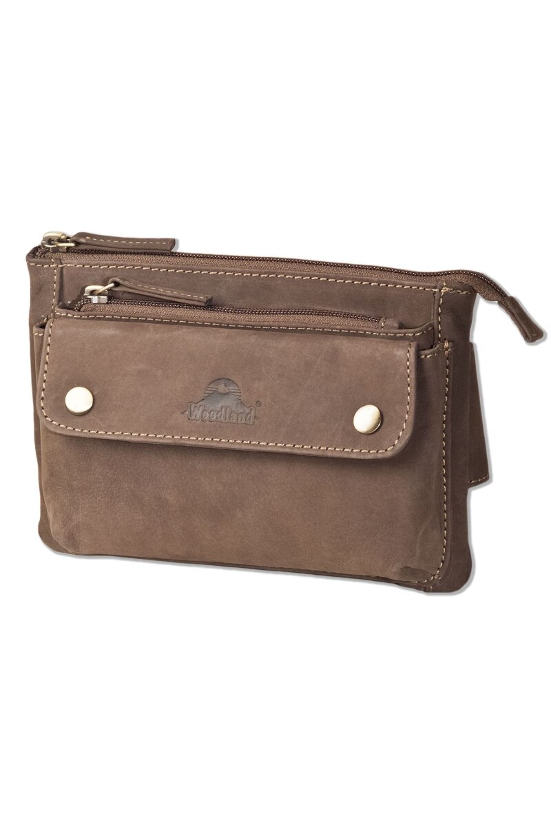 Borseta barbati Woodland, 13x19x6 cm, Piele naturala, Maro inchis