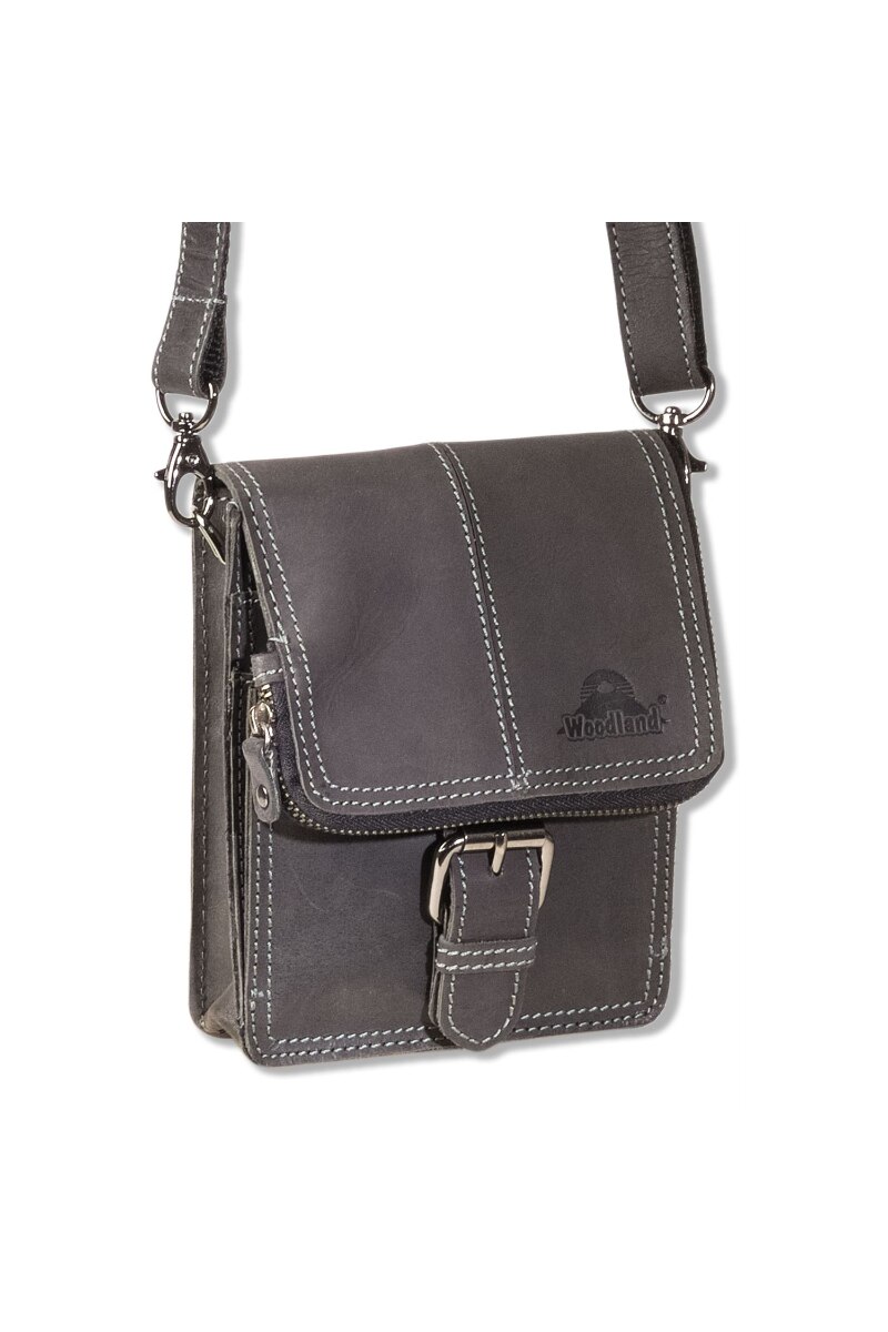 Geanta barbati Woodland, 17x14x5 cm, Piele naturala bivol, Negru