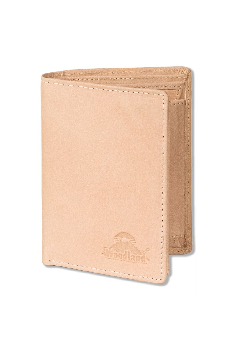 Portofel barbati Woodland, Protectie RFID/NFC, Piele naturala, Crem