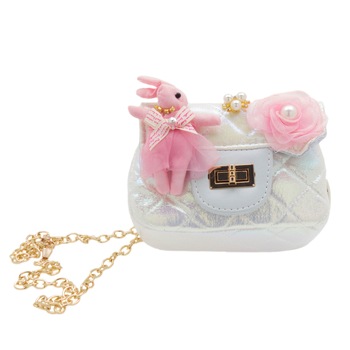 Geanta pentru copii, Alb cu iepuras si floricica - BRS408 Geanta pentru copii, Alb cu iepuras si floricica - BRS408