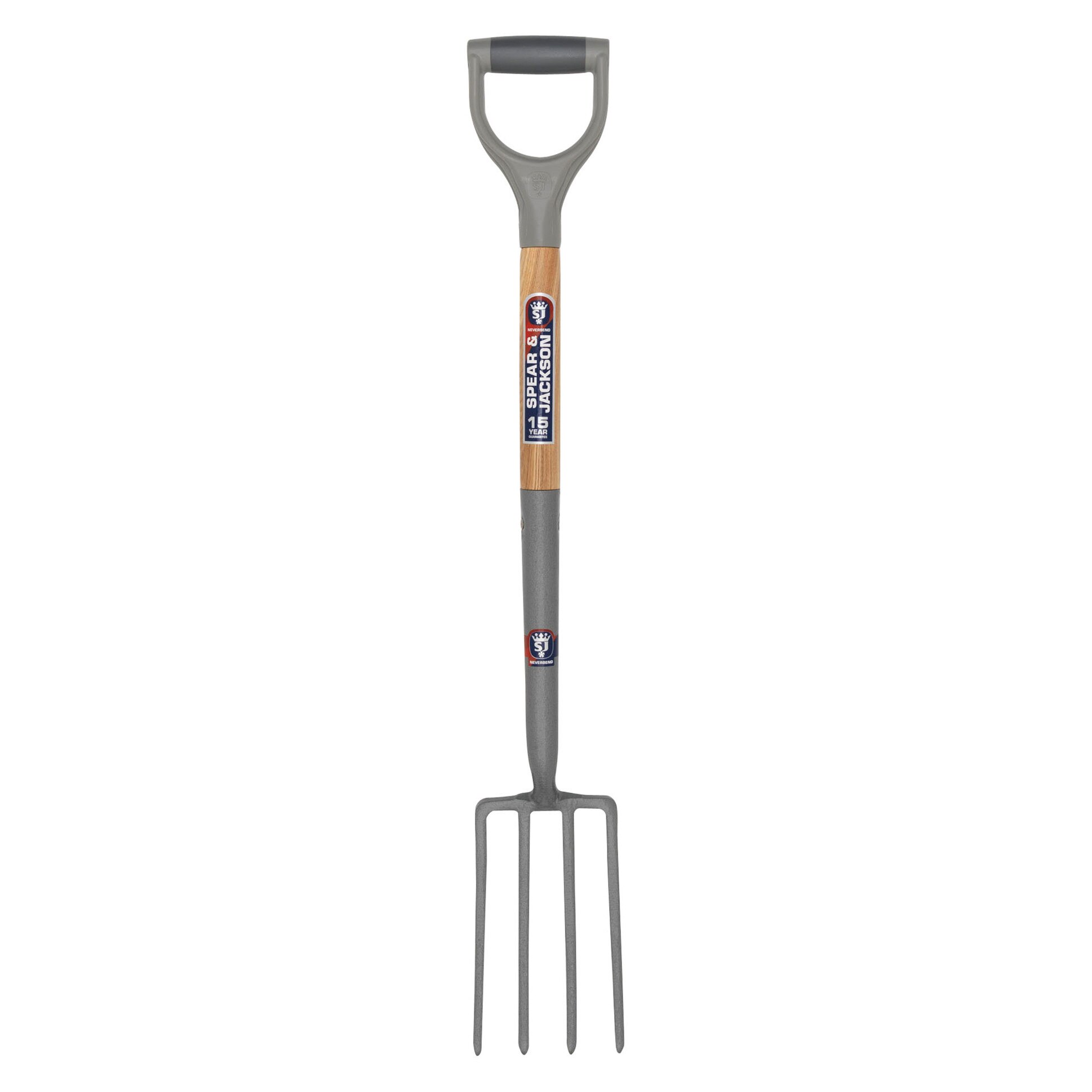 Furca sapat ingusta cu 4 coarne otel carbon, coada lemn, maner D plastic, Spear & Jackson Neverbend Carbon