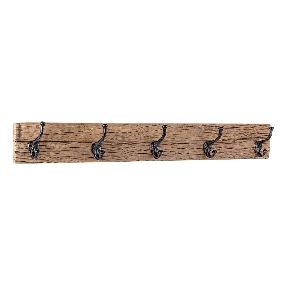 Cuier de perete din lemn maro cu 5 agatatori din fier negru patinat Rafter 94 cm x 14 cm x 13 cm