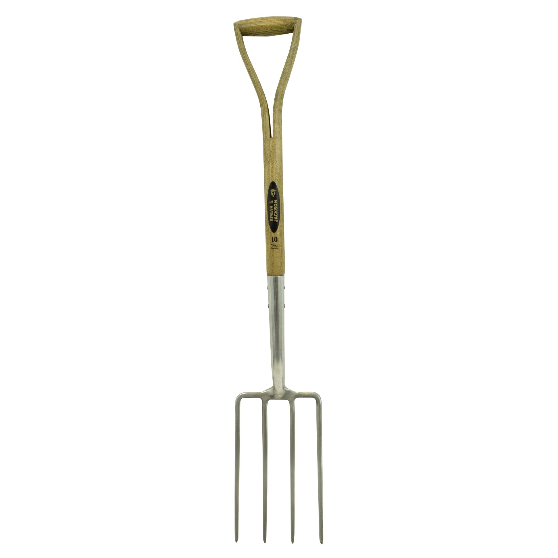 Furca sapat cu 4 coarne inox, coada lemn, maner Y lemn, Spear & Jackson Traditional Stainless