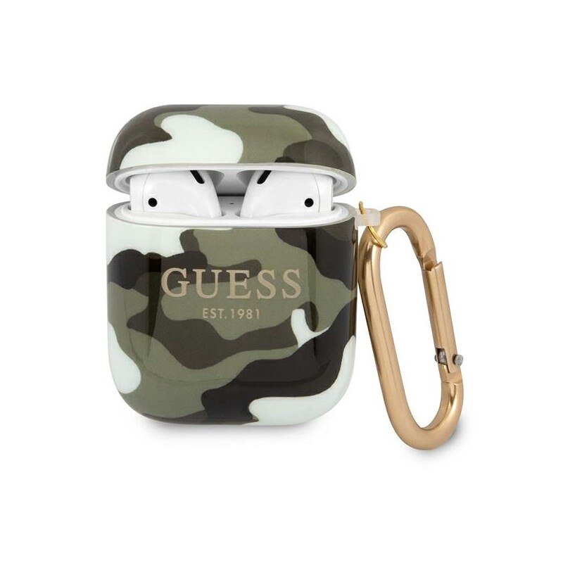 Husa Protectie Guess Compatibila Cu Airpods 1/2 Colectia Silicone Camo Verde- 10119