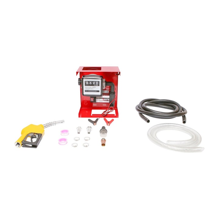 Kit pompa transfer motorina 12V, debit 40L/min cu contor, furtun aspiratie 1,5m, furtun transfer 4m si pistol Breckner Germany