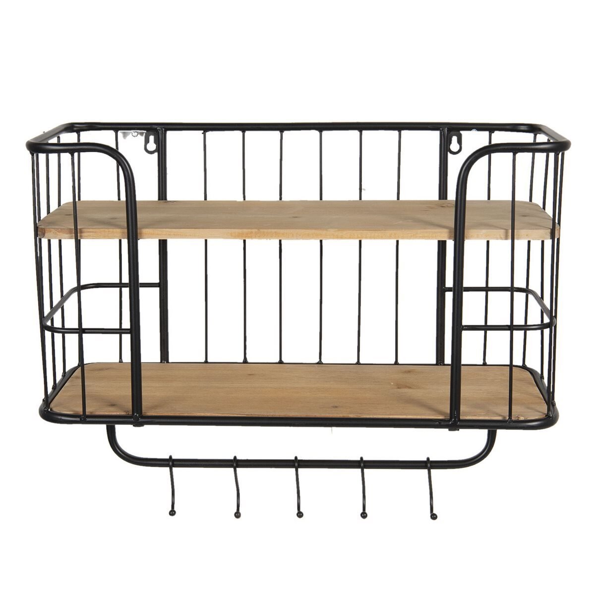 Raft suspendabil cu 2 polite lemn natur si cadru din fier maro 52 cm x 20 cm x 45 h