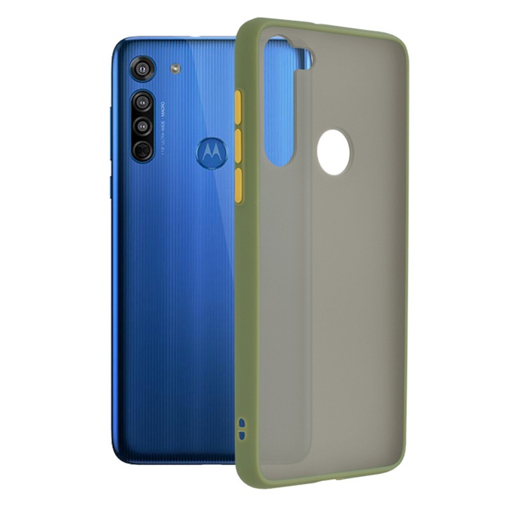 Защитен калъф за Motorola Moto G8. Силиконов TPU, Optim IAO Tech Protection, модерен опушен дизайн, светло зелено