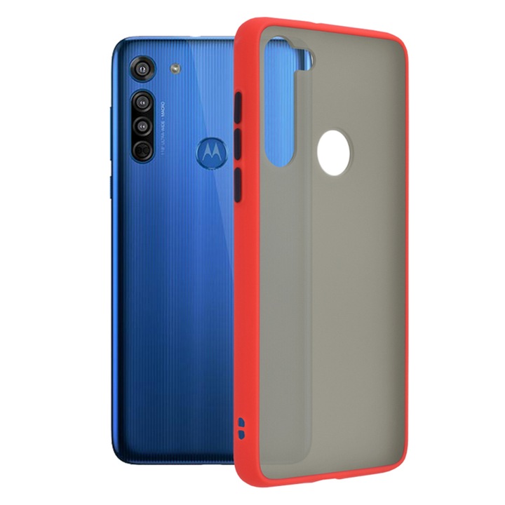 Защитен калъф за Motorola Moto G8, силиконов TPU, Optim IAO Tech Protection, модерен опушен дизайн, червен