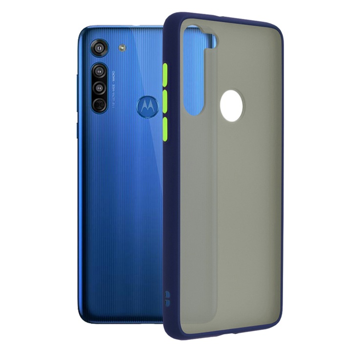 Защитен калъф за Motorola Moto G8, силиконов TPU, Optim IAO Tech Protection, модерен опушен дизайн, син