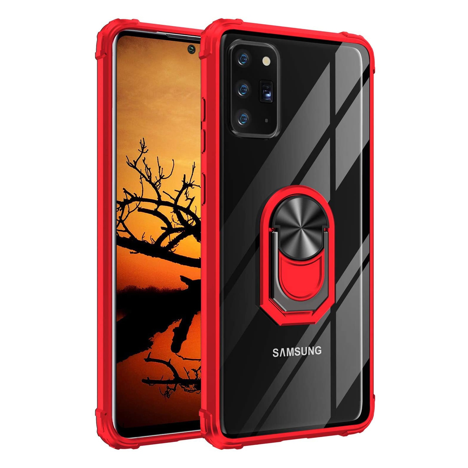 Husa pentru Samsung Galaxy NOTE 20, Hybrid Antisoc, carcasa cu bumper, inel rotativ 360 si Kickstand, Rosu