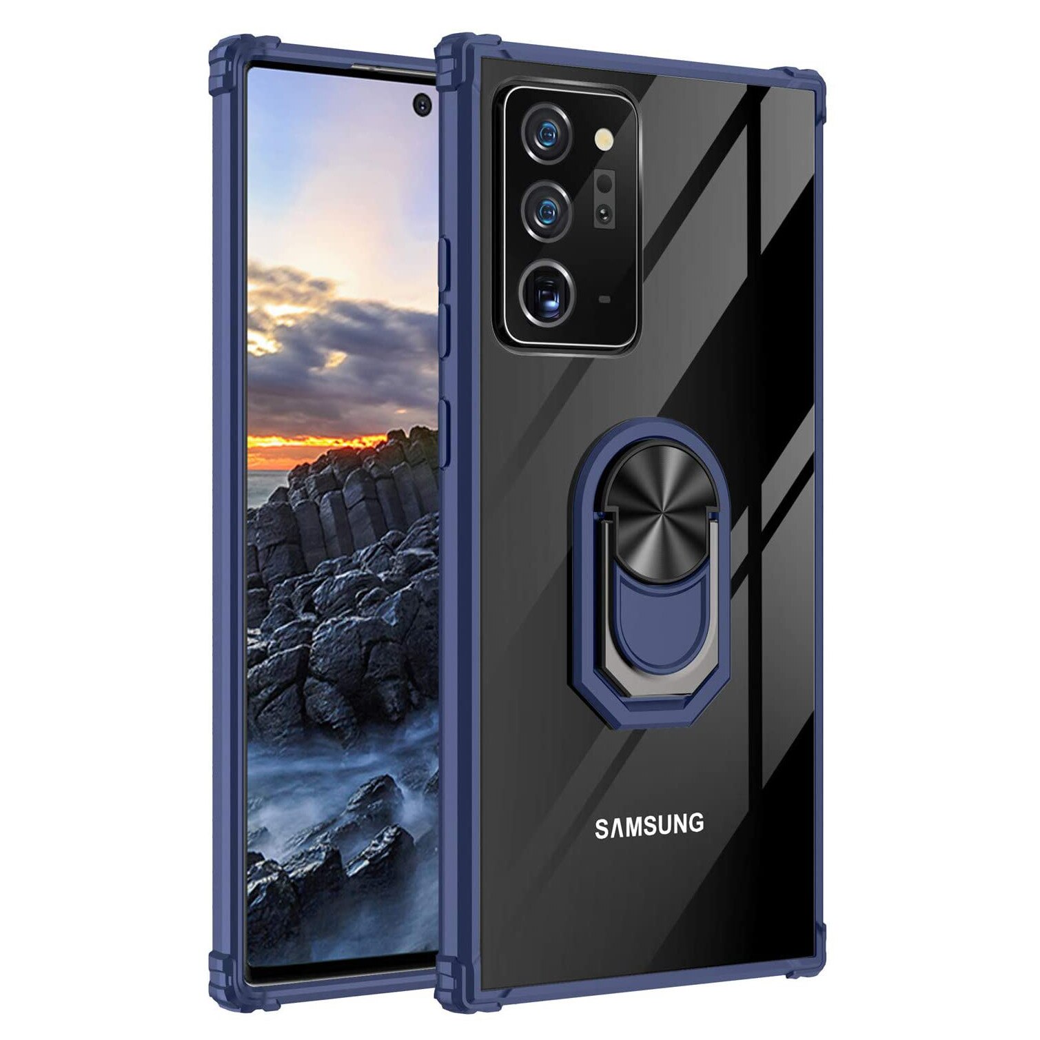 Husa pentru Samsung Galaxy NOTE 20 ULTRA, Hybrid Antisoc, carcasa cu bumper, inel rotativ 360 si Kickstand, Blue