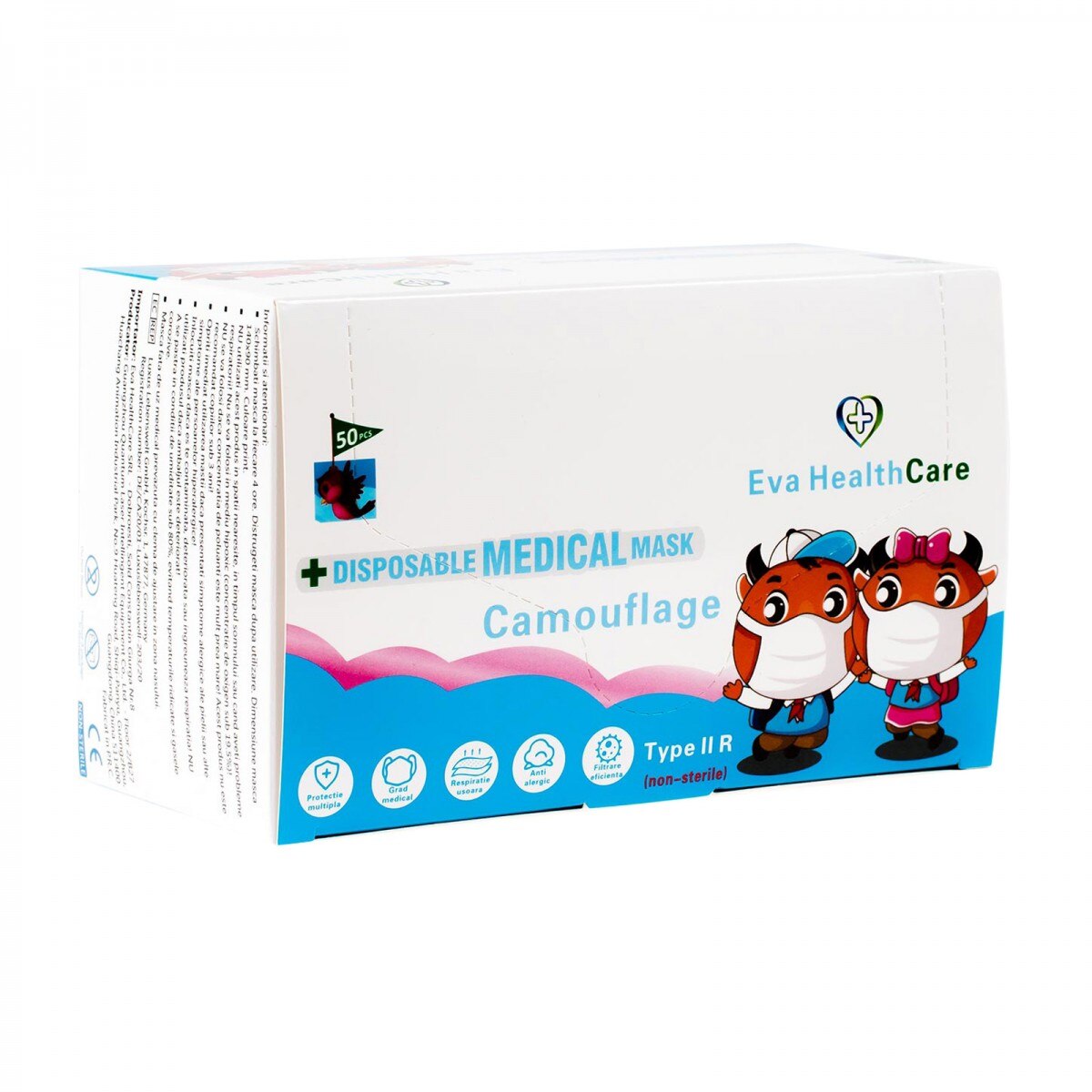 Set 50 buc Masca Medicala Type II R Copii Camouflage