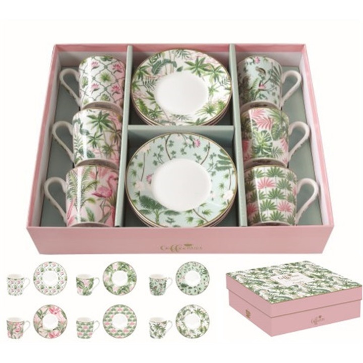 Set cesti espresso, Perfecto, Portelan, 100ml, Coffee Mania Wild Tropical, Multicolor