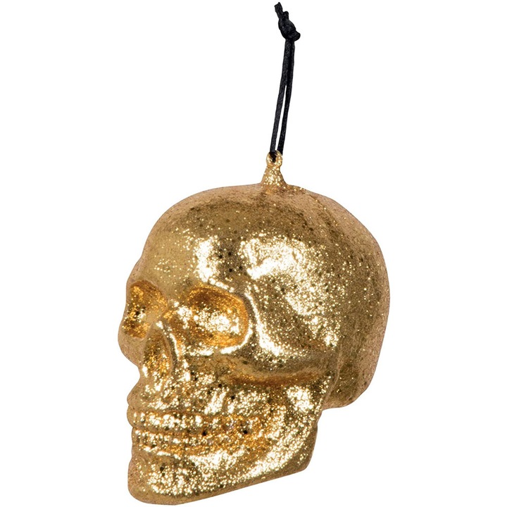 Accesoriu pentru petrecere Boland Cap de mort Glitter 720085 2-55, Craniu stralucitor, Auriu, 10x8 cm